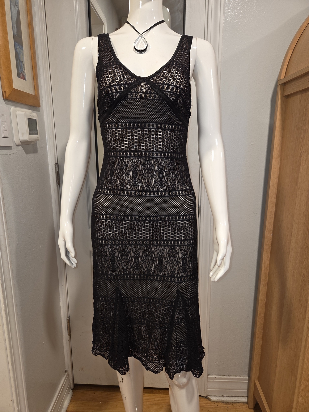 Ideology Black Lace Midi Dress with V-Neck